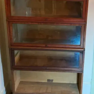 Vintage Barrister Bookcase With 3 Glass Doors  
