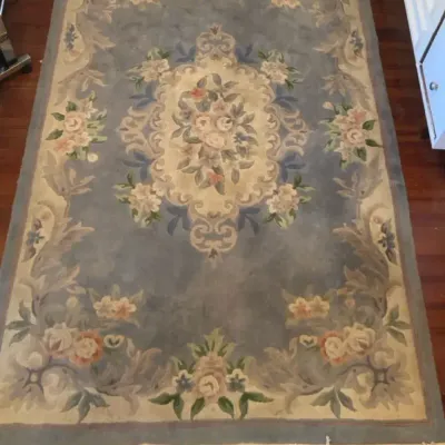 Vintage Wool Rug Blue Pink & Beige