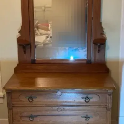Vintage American Eastlake Style 3 Drawer Mirrored Dresser 