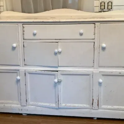 Painted White Vintage Americana Folk Piece