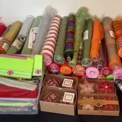 Huge Wreath Making & Floral Craft Supply Lot – Deco Mesh, Tools & Embellishments