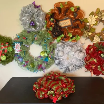 Handmade Seasonal Holiday Deco Mesh Wreath Collection Halloween, Christmas, Easter, Fall