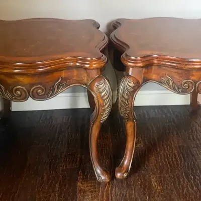 Pair of Ornate Carved Accent / Side Tables 29”x29”