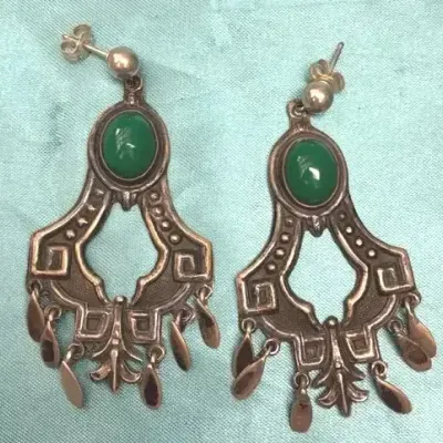 Sale Photo Thumbnail #123: Mexico 925 silver earrings with green onyx