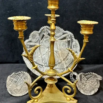 Sale Photo Thumbnail #146: Four light candelabra cut crystal bowl