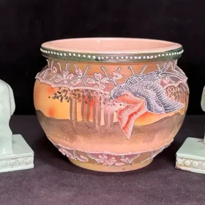 Sale Photo Thumbnail #183: 1923 lv aronson bookends japanese satsuma cache pot
