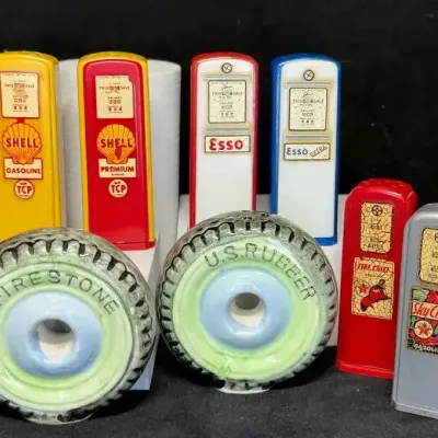 Sale Photo Thumbnail #40: Gas pump firestone theme salt pepper shakers