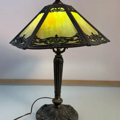 Sale Photo Thumbnail #116: Plb co arts crafts period slag glass table lamp