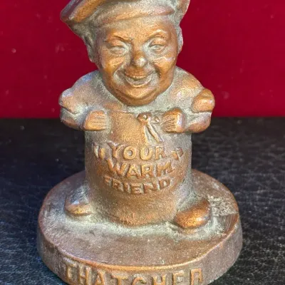 Sale Photo Thumbnail #7: Vintage thatcher furnace company mascot paperweight