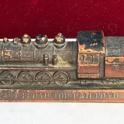 Sale Photo Thumbnail #11: Vintage east broad top railroad ebt metal souvenir desk paperweight