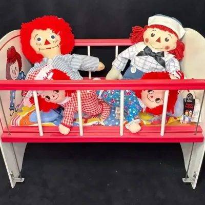 Sale Photo Thumbnail #81: Bobbs merrill raggedy ann wooden doll crib applause dolls
