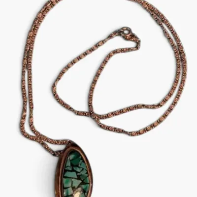 Sale Photo Thumbnail #136: Israeli silver pin pendant with crush stone inlay