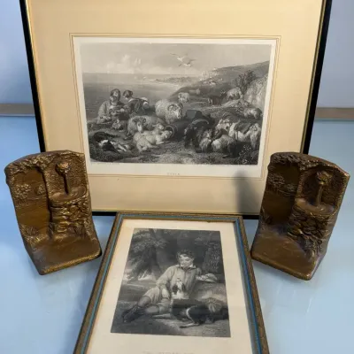 Sale Photo Thumbnail #166: C j o judd co bronze book ends vintage framed etchings