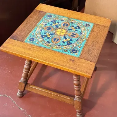 Sale Photo Thumbnail #109: Spanish revival arts crafts style wooden side table