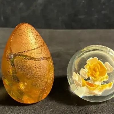 Sale Photo Thumbnail #149: Floral glass paperweight