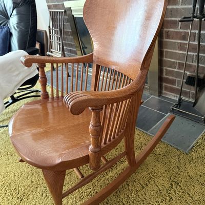 Quarter-Sawn Oak Pressed-Back Rocking Chair
