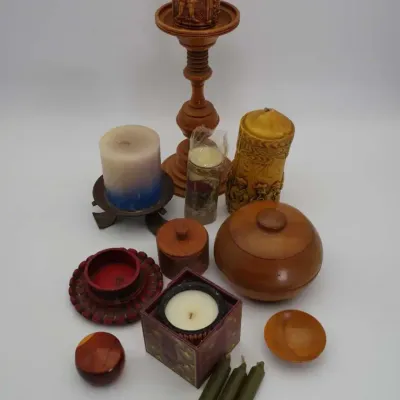 Carved Pillar Candles Wooden Candlestick Holders Decor