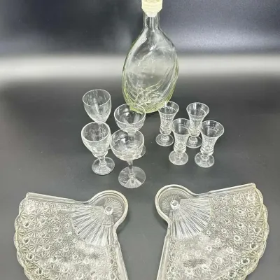 Crystal Decanter Set Stemware Fan Dishes