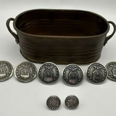 Military Uniform Buttons, Brass Mini Tub Container Collector Set