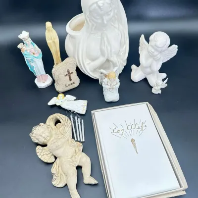 Religious Figurine Lot Angel Virgin Mary Statues Home Decor