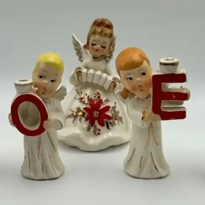 NOEL Angel Candle Holders Choir Figurine Set Japan Christmas