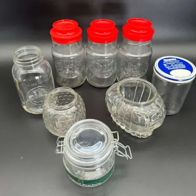 Glass Jars Assorted Storage Containers Red Lid Bicentennial