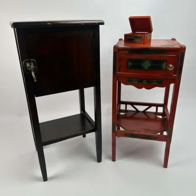 Pair of Wooden Cabinets, Black & Red