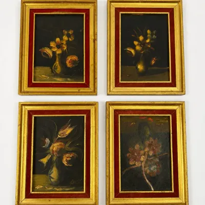 Mini Oil Paintings Framed Floral Art Set of 4