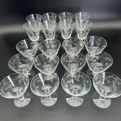 Etched Crystal Stemware Set Wine Glasses Coupes Poland