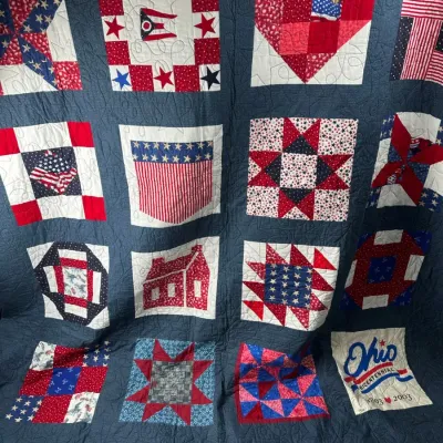 Ohio Bicentennial 1803-2003 Handmade Patriotic Quilt 76" x 91"