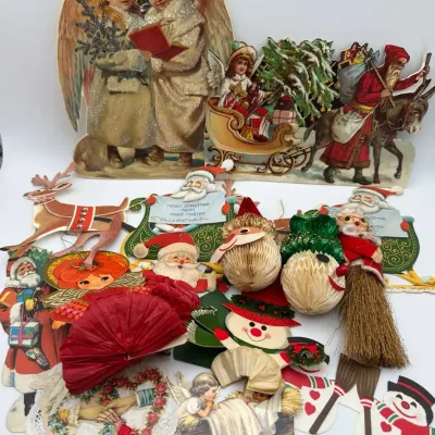 Die Cut Christmas Ephemera Santa Honeycomb Ornaments