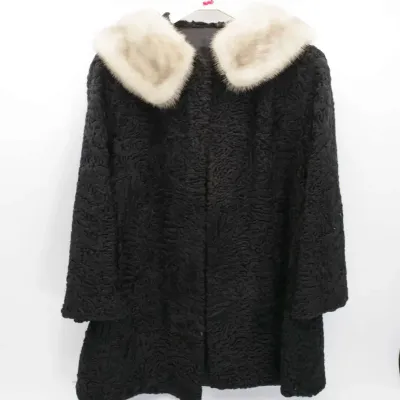 Mouton Fur Coat Black Mink Collar Jacket Marianne Ranieri