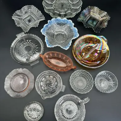 Pressed Glass Carnival Glass Collection Assorted Serving Dishes Set