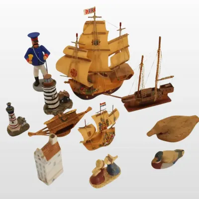 Wooden Ships Lighthouses Figurines Nautical Decor Set