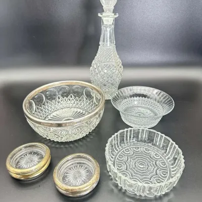 Cut Glass Bowls Decanter Coasters Set Crystal Servingware