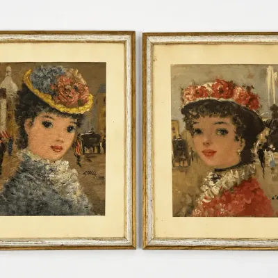 Framed French Woman Art Prints Set of 2 L'Abbe Street Scene Paris