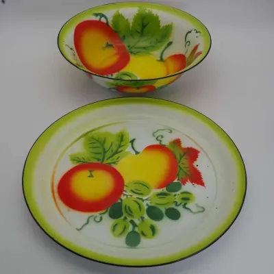 Enamel Fruit Bowl Serving Tray Set