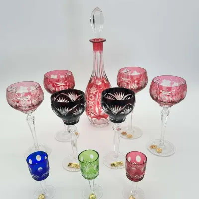 Nachtmann Crystal Decanter Set Cut to Clear Wine Glasses Cordials