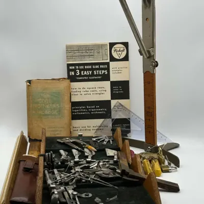 Drafting Tools Slide Rule Civil Engineer Handbook Antique Rulers Set