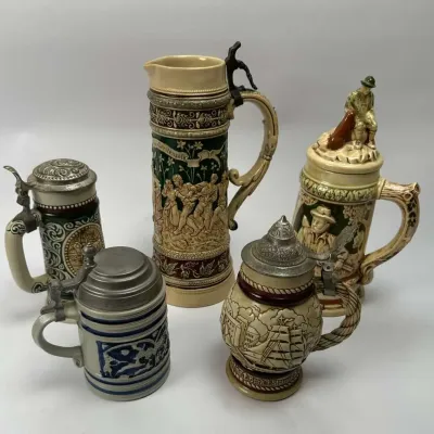 German Beer Steins, Lidded Gerz, Avon Tall, Ships Ceramarte Ceramic