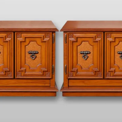 Mid Century Modern Wood Nightstands Cabinet Pair