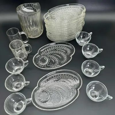 Glass Snack Set Pitcher Plates Cups Servings
