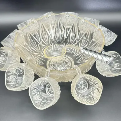 Cut Glass Punch Bowl Set