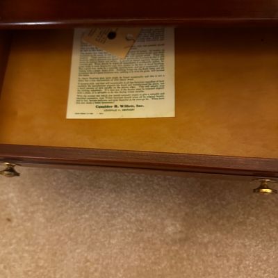 Sale Photo Thumbnail #22: Vintage mid century modern solid wood surface. with a glass top. it has one drawer  and a shelf underneath 
.