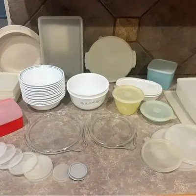 Vintage Pyrex, CorningWare, Corelle & Tupperware Kitchen Collection with Mini Lids