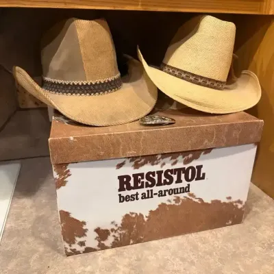 Resistol Cowboy Hat & Straw Cowboy Hat Size 7 3/8 with Resistol Hat Box