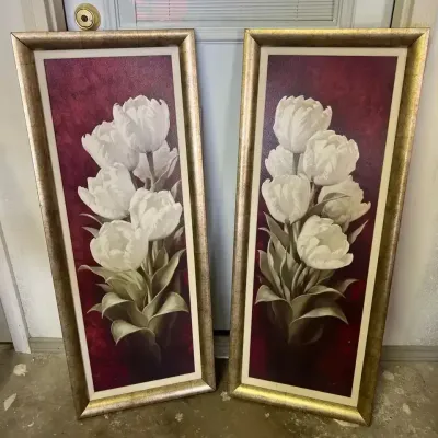 Pair of Signed Igor Levashov Framed White Tulip Floral Art Prints