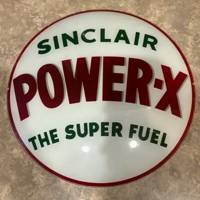Sinclair Power-X “The Super Fuel” Glass Gas Pump Globe Lens – Approx. 13.5”