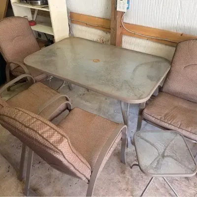 Patio Furniture Set – Glass Top Tables & Cushioned Chairs