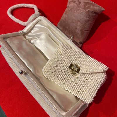 Sale Photo Thumbnail #31: Handmade in Japan 
Off white 

8.5” x 6”

Includes cosmetic mirror with beaded case